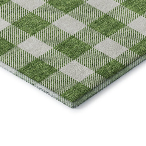 5' X 8' Green And Ivory Plaid Washable Area Rug With UV Protection