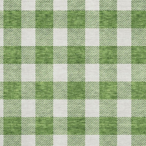 5' X 8' Green And Ivory Plaid Washable Area Rug With UV Protection