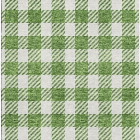 5' X 8' Green And Ivory Plaid Washable Area Rug With UV Protection