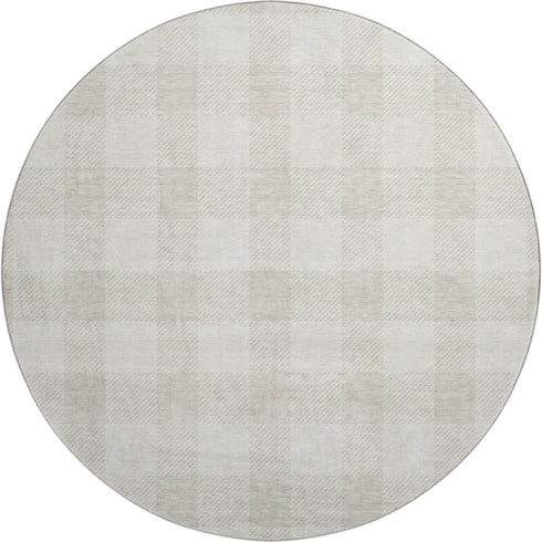 8' Ivory And Beige Plaid Washable Round Rug With UV Protection
