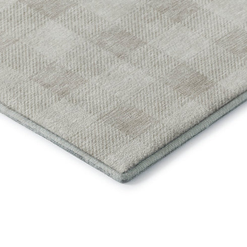 8' Ivory And Beige Plaid Washable Round Rug With UV Protection