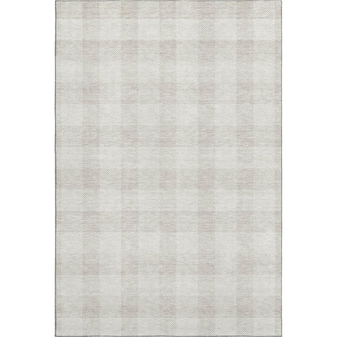 8' X 10' Ivory And Beige Plaid Washable Area Rug With UV Protection