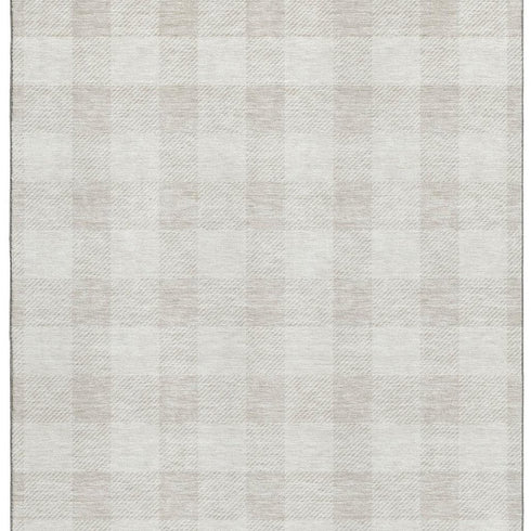 8' X 10' Ivory And Beige Plaid Washable Area Rug With UV Protection