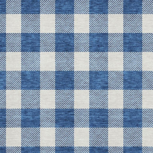 5' X 8' Navy Blue And Ivory Plaid Washable Area Rug With UV Protection
