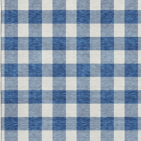 5' X 8' Navy Blue And Ivory Plaid Washable Area Rug With UV Protection