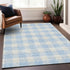 9' X 12' Sky Blue And Ivory Plaid Washable Area Rug With UV Protection