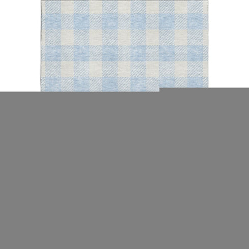 9' X 12' Sky Blue And Ivory Plaid Washable Area Rug With UV Protection