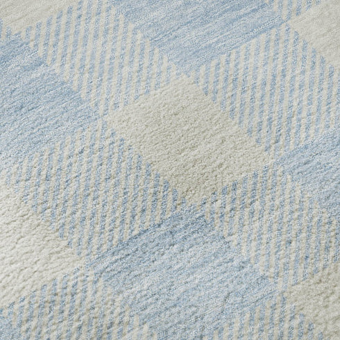 9' X 12' Sky Blue And Ivory Plaid Washable Area Rug With UV Protection
