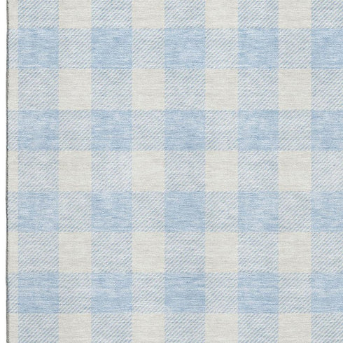 9' X 12' Sky Blue And Ivory Plaid Washable Area Rug With UV Protection