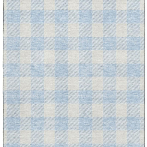 9' X 12' Sky Blue And Ivory Plaid Washable Area Rug With UV Protection