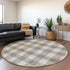 8' Taupe And Ivory Plaid Washable Round Rug With UV Protection