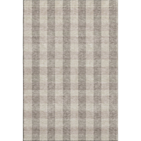 8' X 10' Beige And Ivory Plaid Washable Area Rug With UV Protection