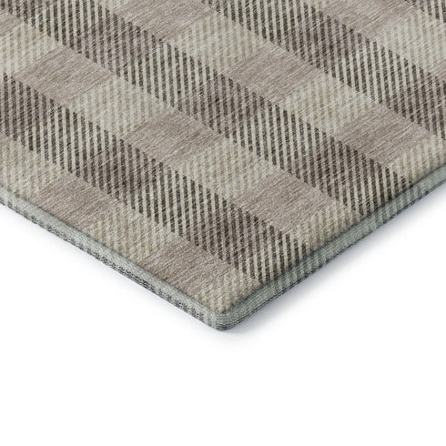 8' X 10' Beige And Ivory Plaid Washable Area Rug With UV Protection