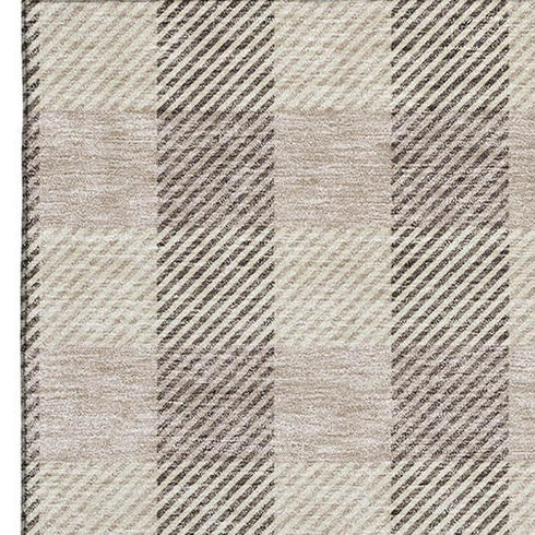 8' X 10' Beige And Ivory Plaid Washable Area Rug With UV Protection