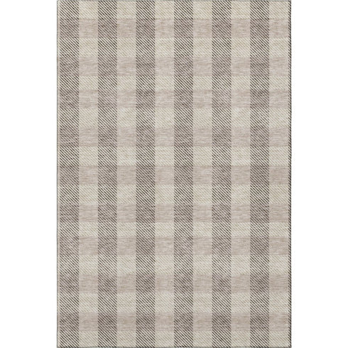 8' X 10' Beige And Ivory Plaid Washable Area Rug With UV Protection