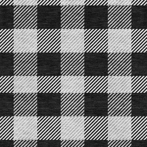 5' X 8' Black And Ivory Plaid Washable Area Rug With UV Protection