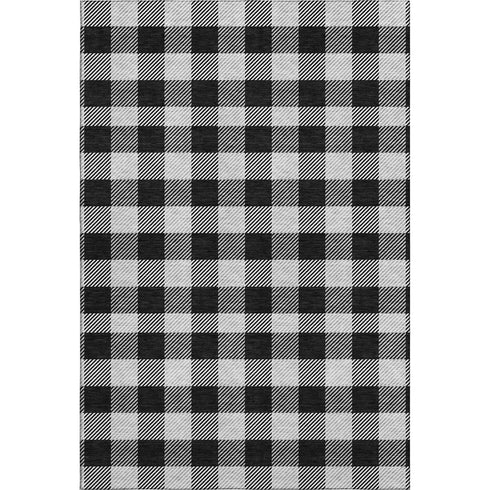 5' X 8' Black And Ivory Plaid Washable Area Rug With UV Protection