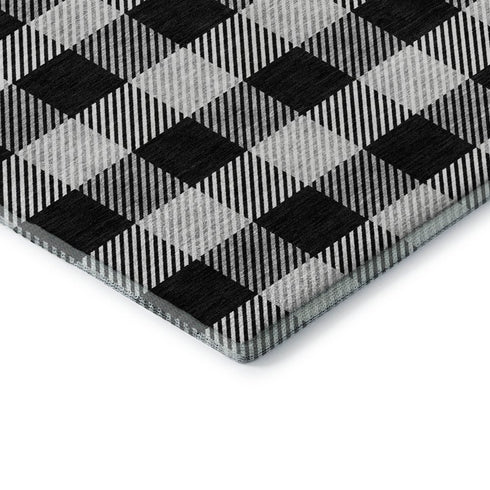5' X 8' Black And Ivory Plaid Washable Area Rug With UV Protection