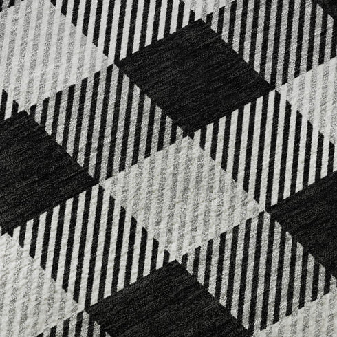 5' X 8' Black And Ivory Plaid Washable Area Rug With UV Protection