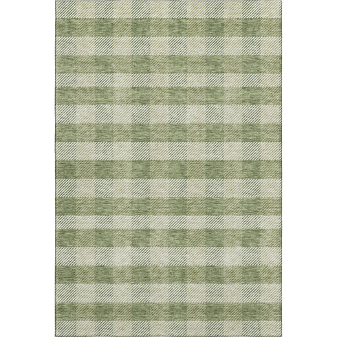 5' X 8' Green And Ivory Plaid Washable Area Rug With UV Protection