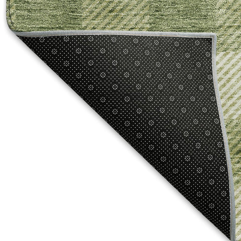 5' X 8' Green And Ivory Plaid Washable Area Rug With UV Protection