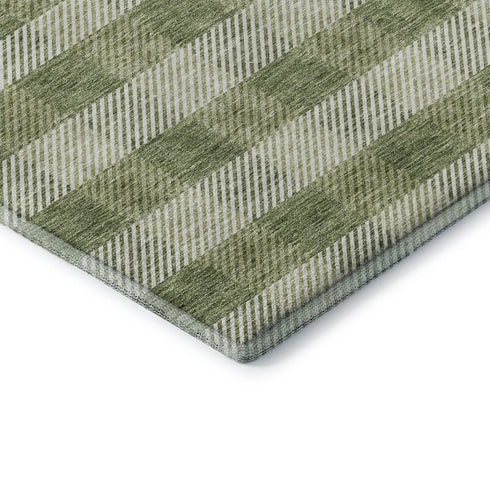 5' X 8' Green And Ivory Plaid Washable Area Rug With UV Protection