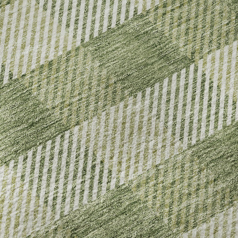 5' X 8' Green And Ivory Plaid Washable Area Rug With UV Protection