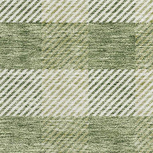 5' X 8' Green And Ivory Plaid Washable Area Rug With UV Protection