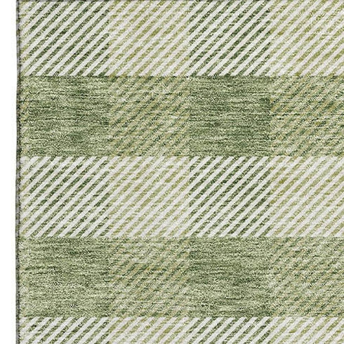5' X 8' Green And Ivory Plaid Washable Area Rug With UV Protection