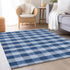 9' X 12' Navy Blue And Ivory Plaid Washable Area Rug With UV Protection