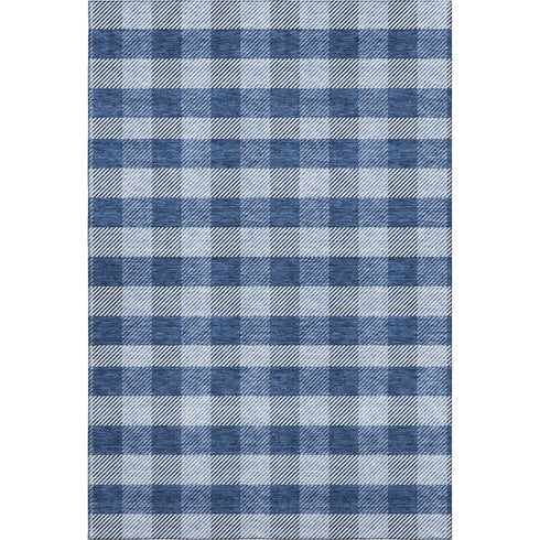 9' X 12' Navy Blue And Ivory Plaid Washable Area Rug With UV Protection