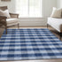 9' X 12' Navy Blue And Ivory Plaid Washable Area Rug With UV Protection