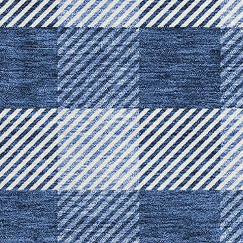 9' X 12' Navy Blue And Ivory Plaid Washable Area Rug With UV Protection