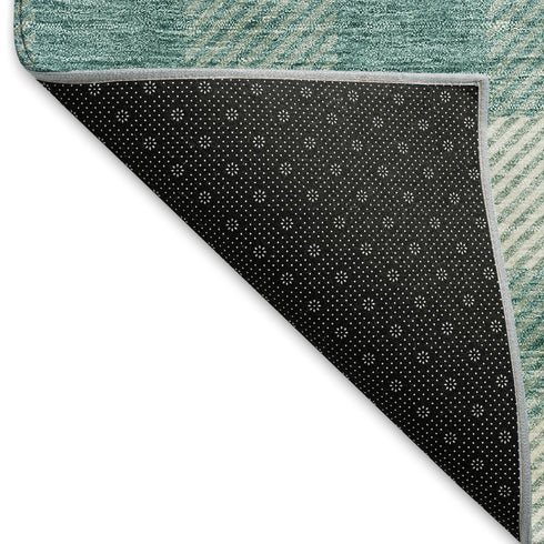 8' X 10' Teal And Ivory Plaid Washable Area Rug With UV Protection