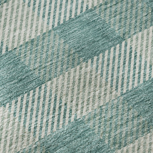 8' X 10' Teal And Ivory Plaid Washable Area Rug With UV Protection