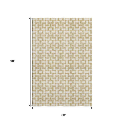 5' X 8' Gold And Ivory Abstract Geometric Washable Area Rug With UV Protection
