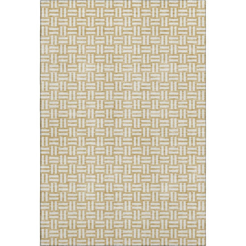 5' X 8' Gold And Ivory Abstract Geometric Washable Area Rug With UV Protection