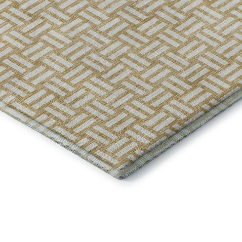 5' X 8' Gold And Ivory Abstract Geometric Washable Area Rug With UV Protection