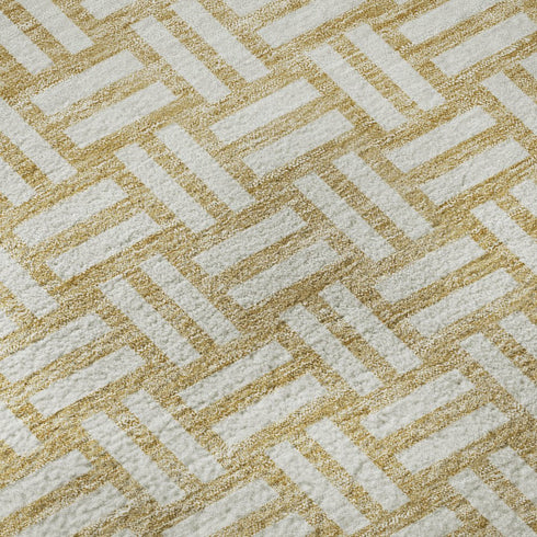 5' X 8' Gold And Ivory Abstract Geometric Washable Area Rug With UV Protection