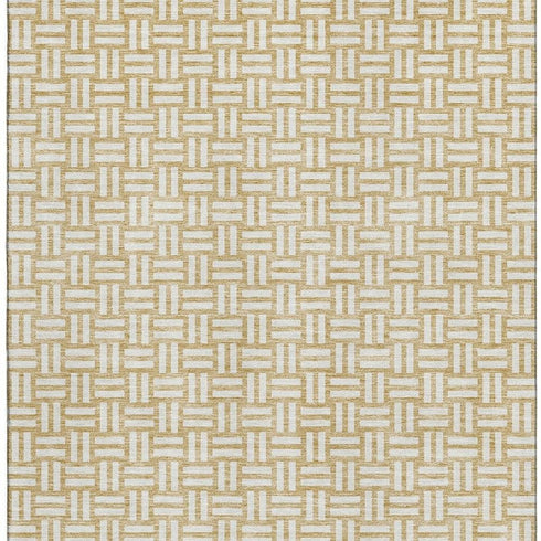 5' X 8' Gold And Ivory Abstract Geometric Washable Area Rug With UV Protection