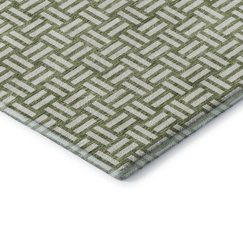 8' Green And Ivory Abstract Geometric Washable Round Rug With UV Protection
