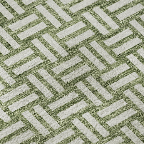 8' Green And Ivory Abstract Geometric Washable Round Rug With UV Protection