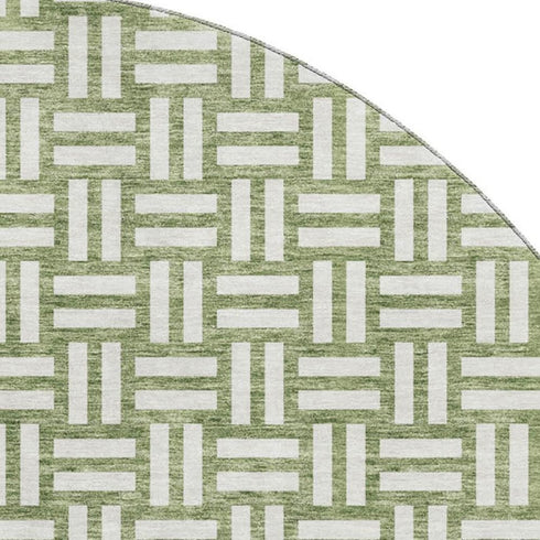 8' Green And Ivory Abstract Geometric Washable Round Rug With UV Protection