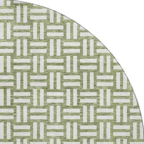 8' Green And Ivory Abstract Geometric Washable Round Rug With UV Protection