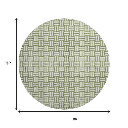 8' Green And Ivory Abstract Geometric Washable Round Rug With UV Protection