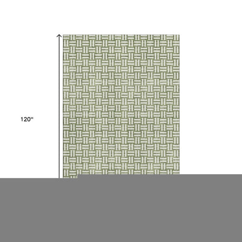 8' X 10' Green And Ivory Abstract Geometric Washable Area Rug With UV Protection