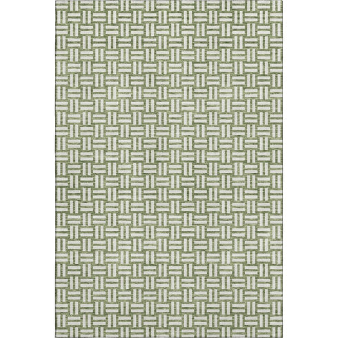8' X 10' Green And Ivory Abstract Geometric Washable Area Rug With UV Protection