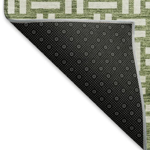 8' X 10' Green And Ivory Abstract Geometric Washable Area Rug With UV Protection
