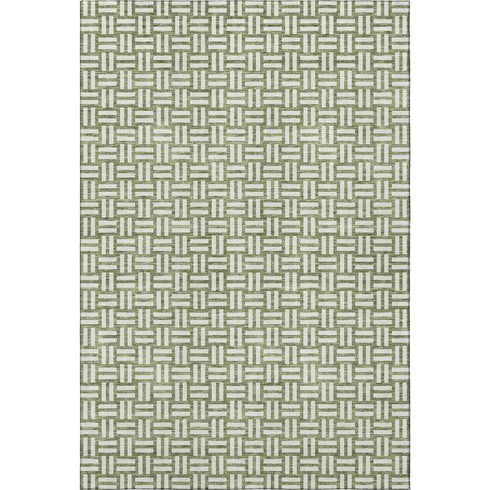 8' X 10' Green And Ivory Abstract Geometric Washable Area Rug With UV Protection