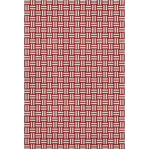 8' X 10' Red And Ivory Abstract Geometric Washable Area Rug With UV Protection